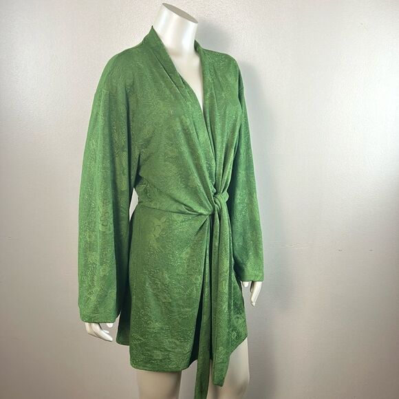 ZARA jacquard dress green ties wrap blogger favorite large L - Picture 3 of 13
